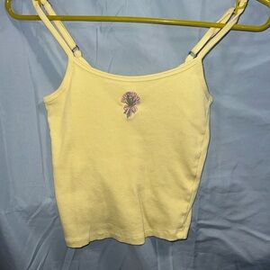 Hollister Yellow Women's Tank Top with Embroidered Detail